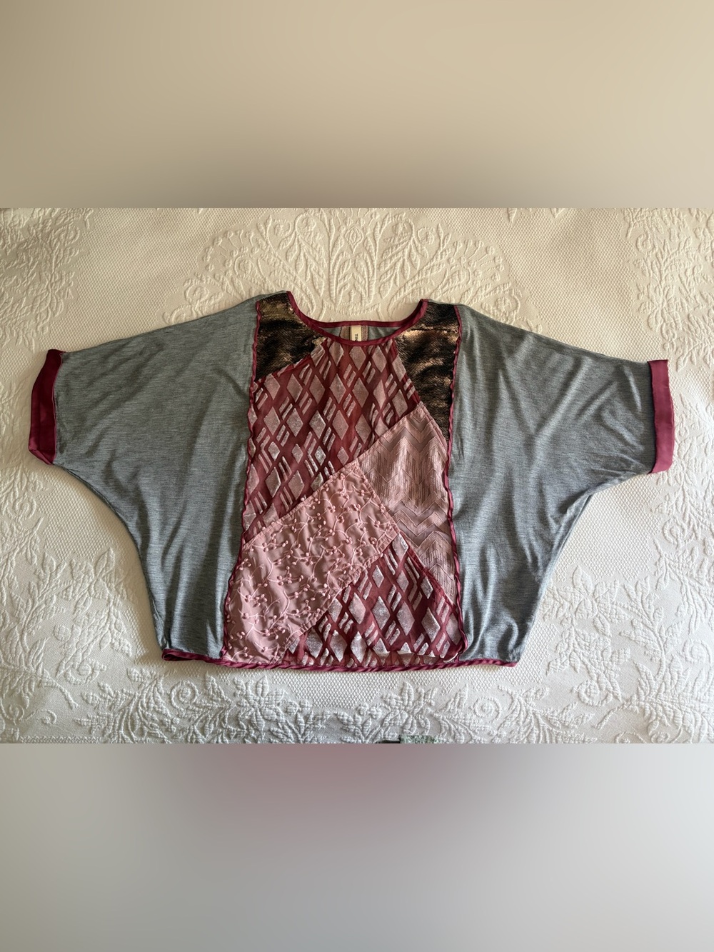Anthropologie Velvet Patchwork Tee by Tiny -size XS (oversized) -mixed media top - Picture 8 of 16